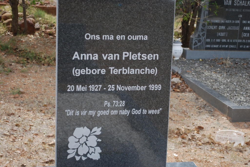 PLETSEN Anna, van nee TERBLANCHE 1927-1999