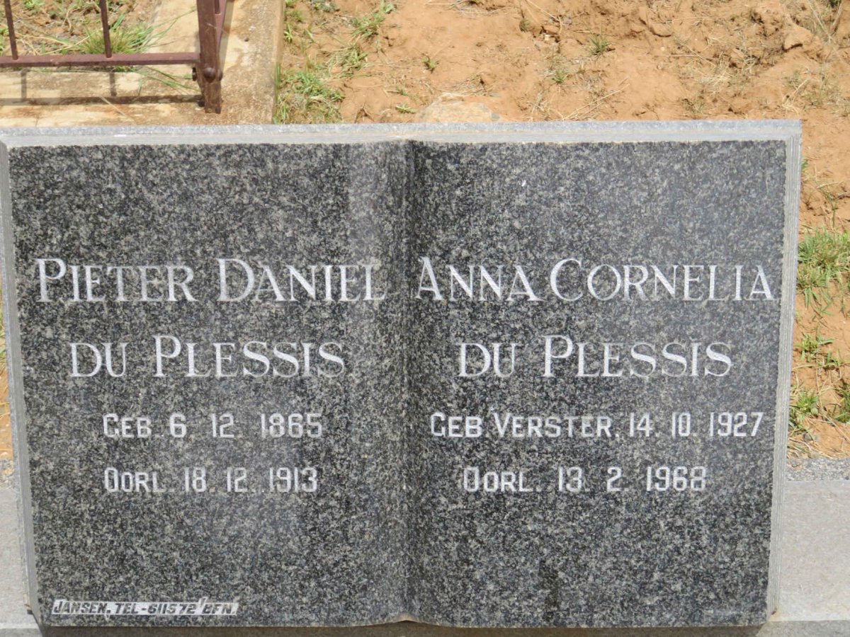 PLESSIS Pieter Daniel, du 1865-1913 &amp; Anna Cornelia VERSTER 1927-1968