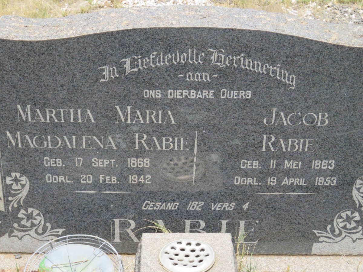 RABIE Jacob 1863-1953 &amp; Martha Maria Magdalena 1868-1942