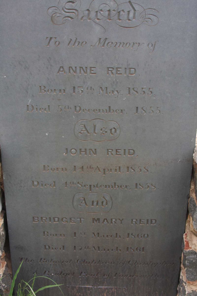 REID Anne 1855-1855 :: REID John 1858-1858 :: REID Bridget Mary 1860-1861