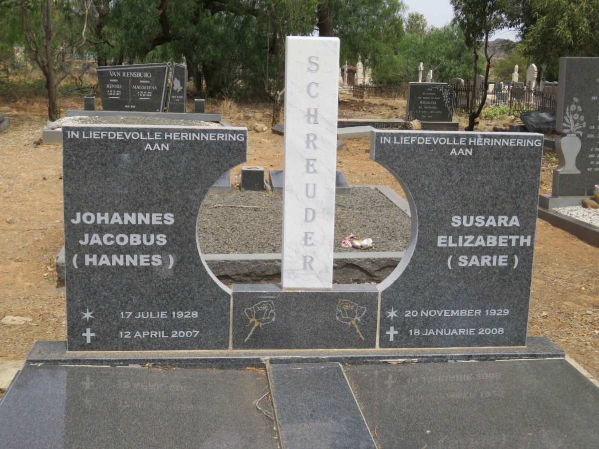 SCHREUDER Johannes Jacobus 1928-2007 &amp; Susara Elizabeth 1929-2008