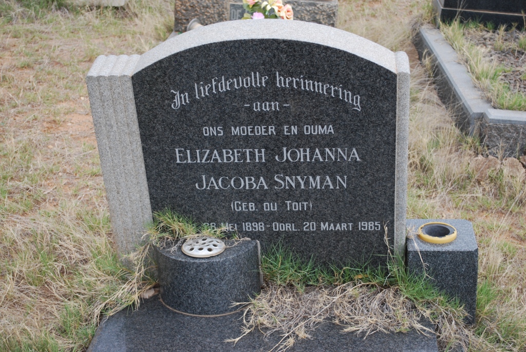 SNYMAN Elizabeth Johanna Jacoba nee DU TOIT 1898-1985
