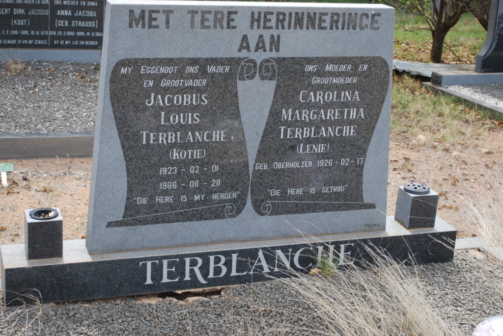 TERBLANCHE Jacobus Louis 1923-1986 &amp; Carolina Margaretha 1926-