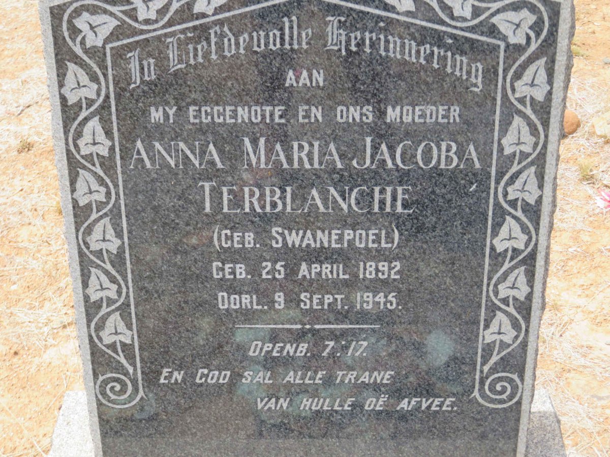 TERBLANCHE Anna Maria Jacoba nee SWANEPOEL 1892-1945