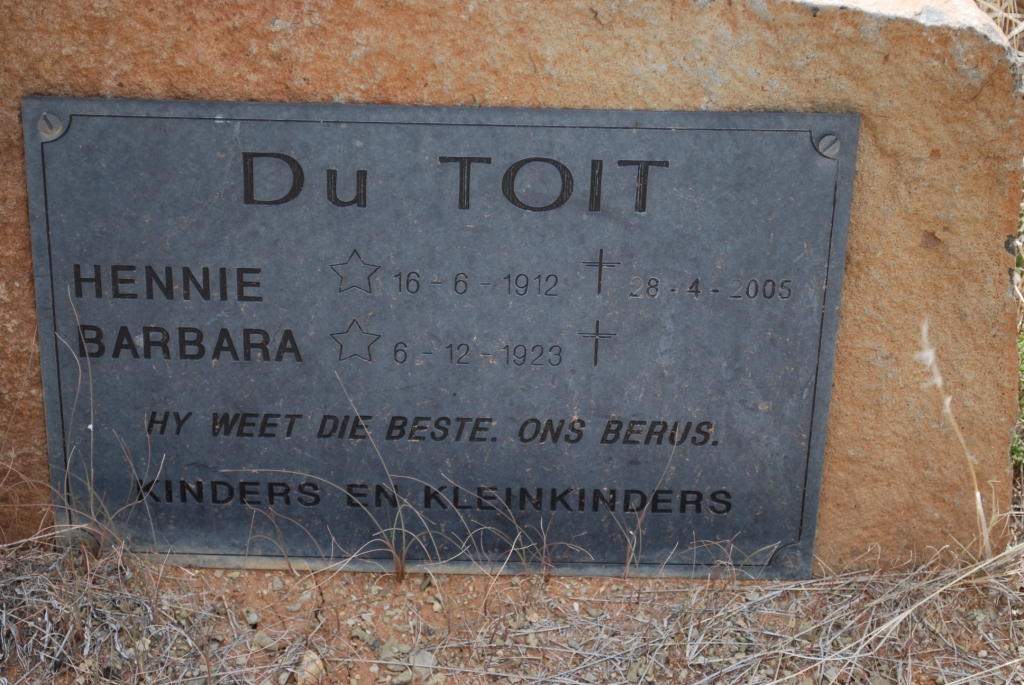 TOIT Hennie, du 1912-2005 &amp; Barbara 1923-