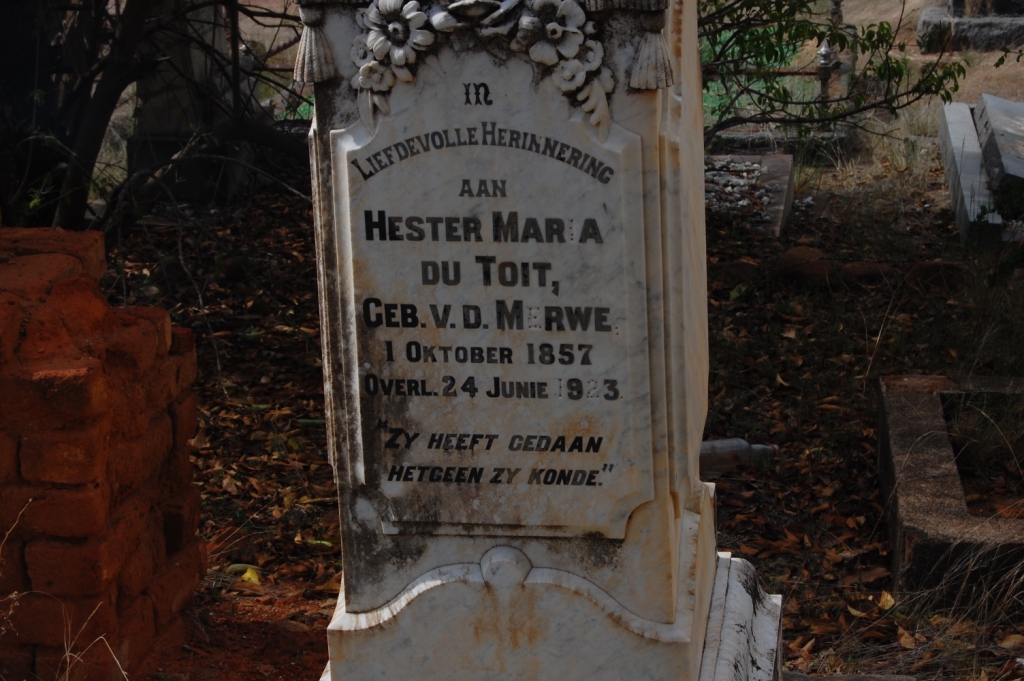 TOIT Hester Maria, du nee V.D. MERWE 1857-1923