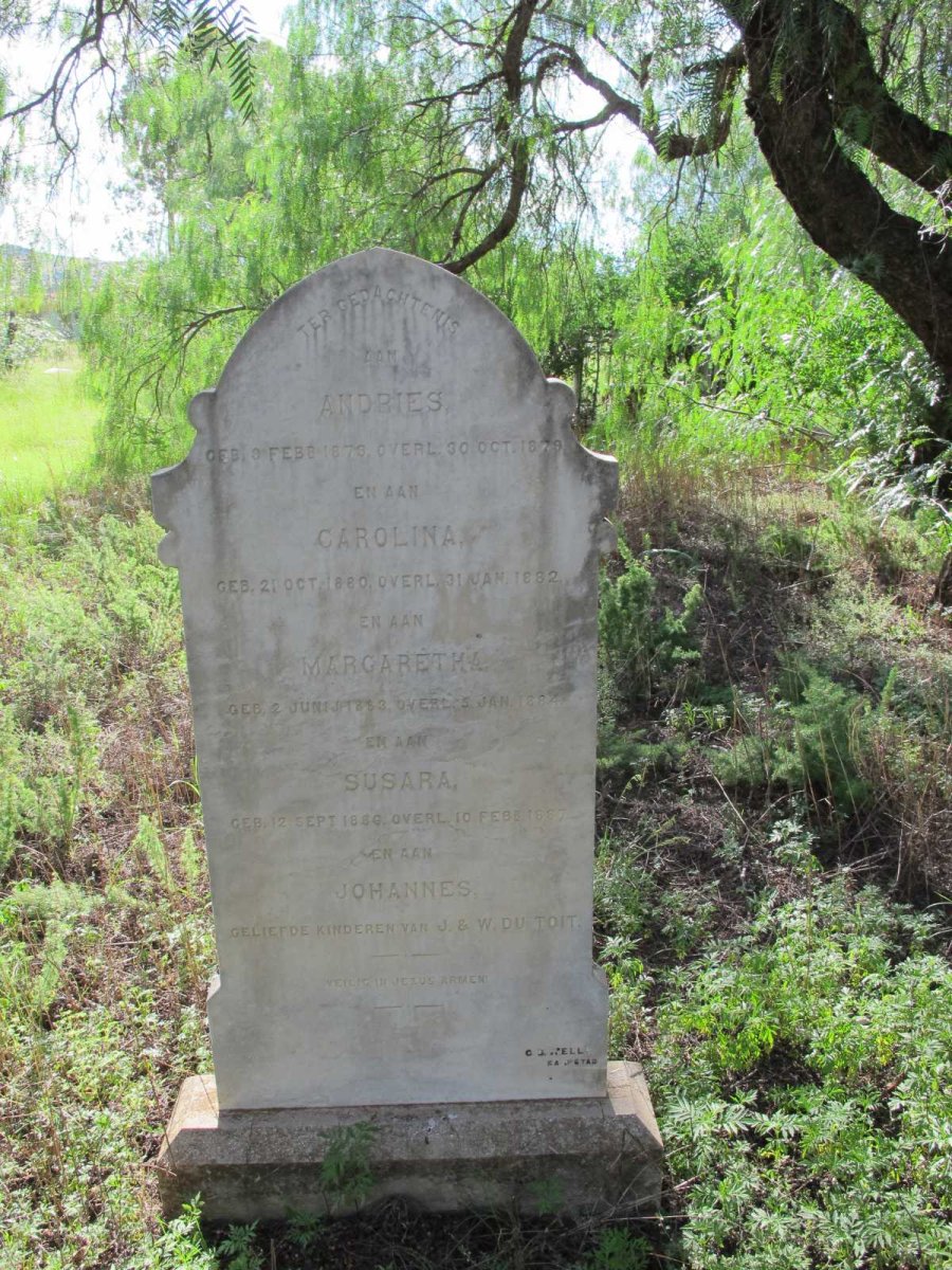 TOIT Andries, du 1879-1879 :: DU TOIT Carolina 1880-1882 :: DU TOIT Margaretha 1883-1884 :: DU TOIT Susara 1886-1887
