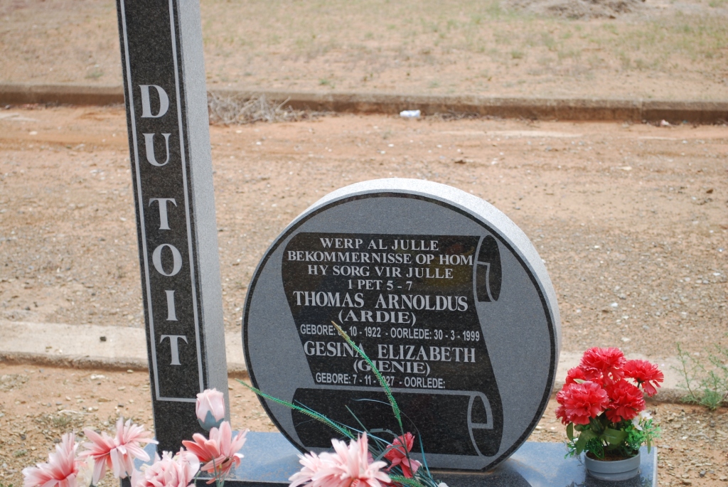 TOIT Thomas Arnoldus, du 1922-1999 &amp; Gesina Elizabeth 1927-