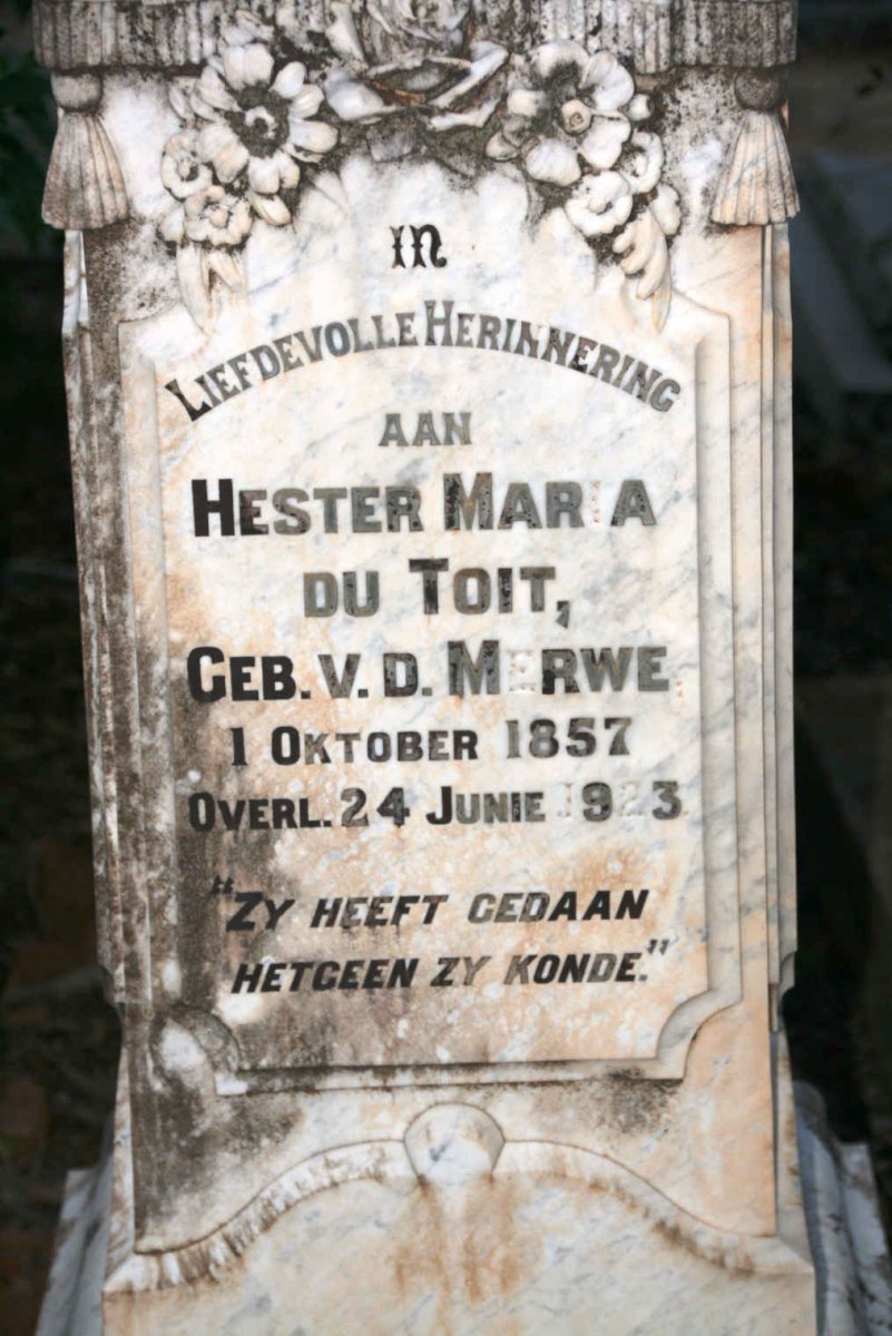 TOIT Hester Maria, du nee V.D. MERWE 1857-1923