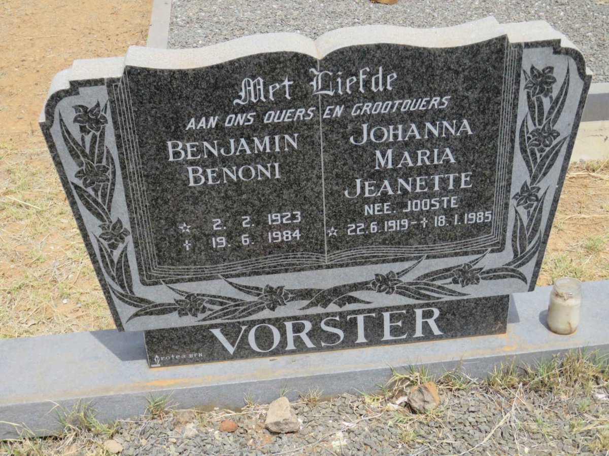 VORSTER Benjamin Benoni 1923-1984 &amp; Johanna Maria Jeanette JOOSTE 1919-1985