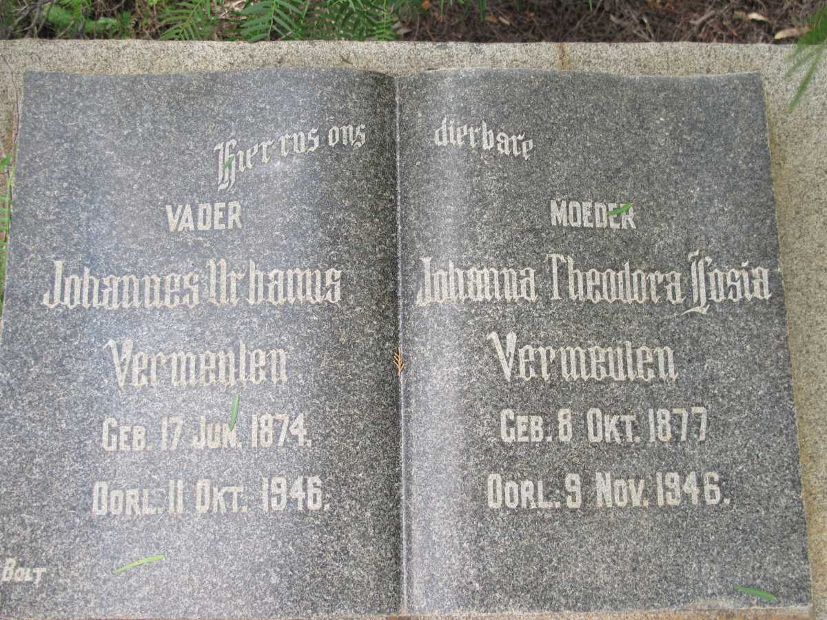 VERMEULEN Johannes Urbanus 1874-1946 &amp; Johanna Theodora Josia 1877-1946