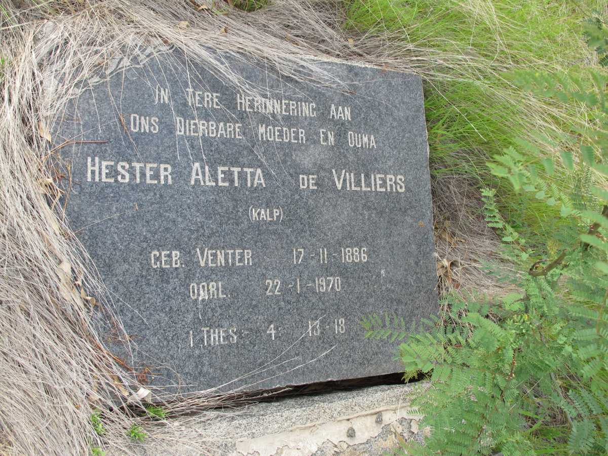 VILLIERS Hester Aletta, de nee VENTER 1886-1970