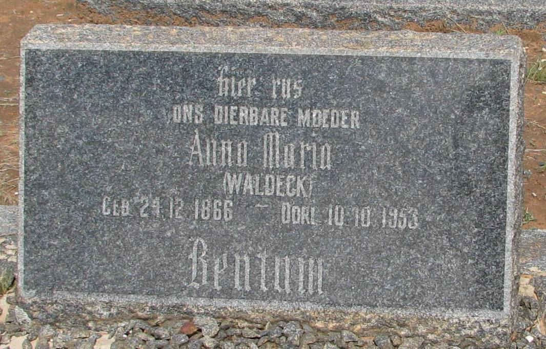 BENTAM Anna Maria nee WALDECK 1866-1953