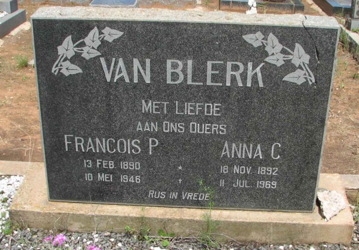 BLERK Francois P., van 1890-1946 &amp; Anna C. 1892-1969