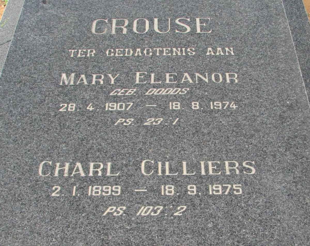 CROUS Charl Cilliers 1899-1975 &amp; Mary Eleanor DODDS 1907-1974