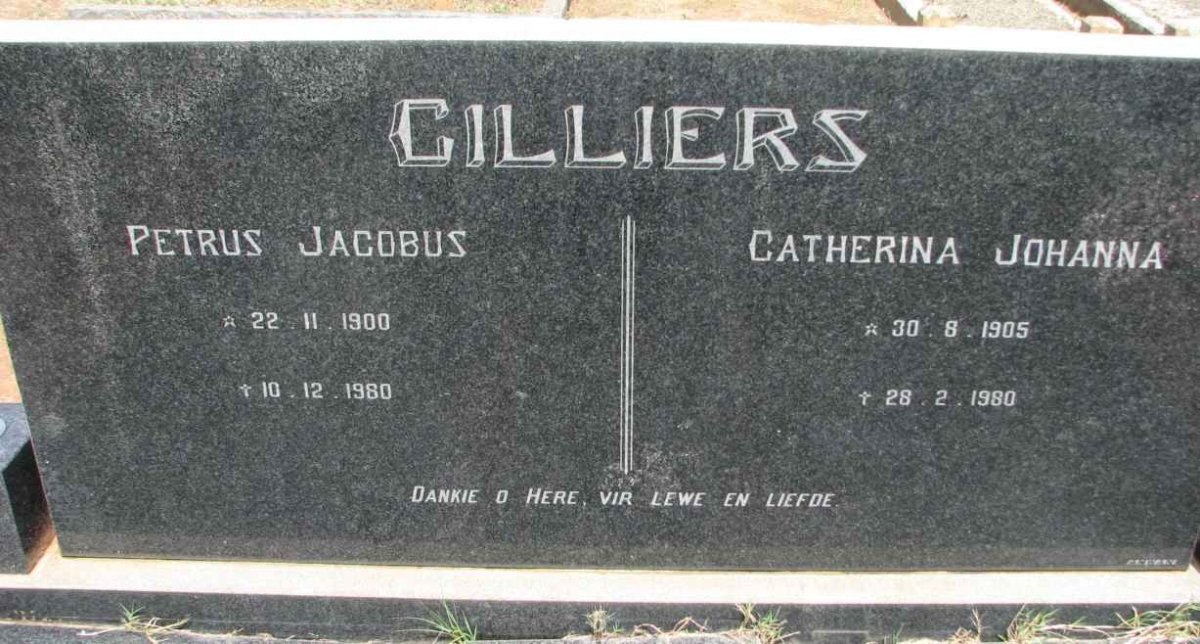 CILLIERS Petrus Jacobus 1900-1980 &amp; Catherina Johanna 1905-1980