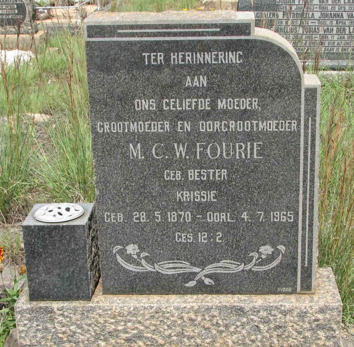 FOURIE M.C.W. nee BESTER 1870-1965