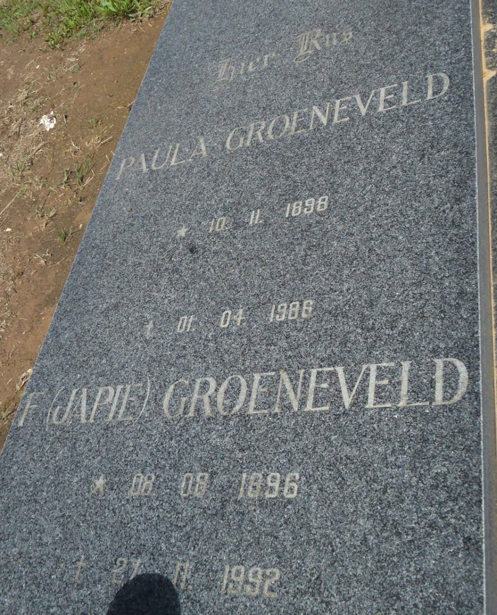GROENEVELD F. 1896-1992 &amp; Paula 1898-1986