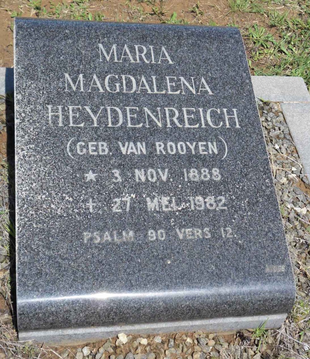 HEYDENREICH Maria Magdalena nee VAN ROOYEN 1888-1982