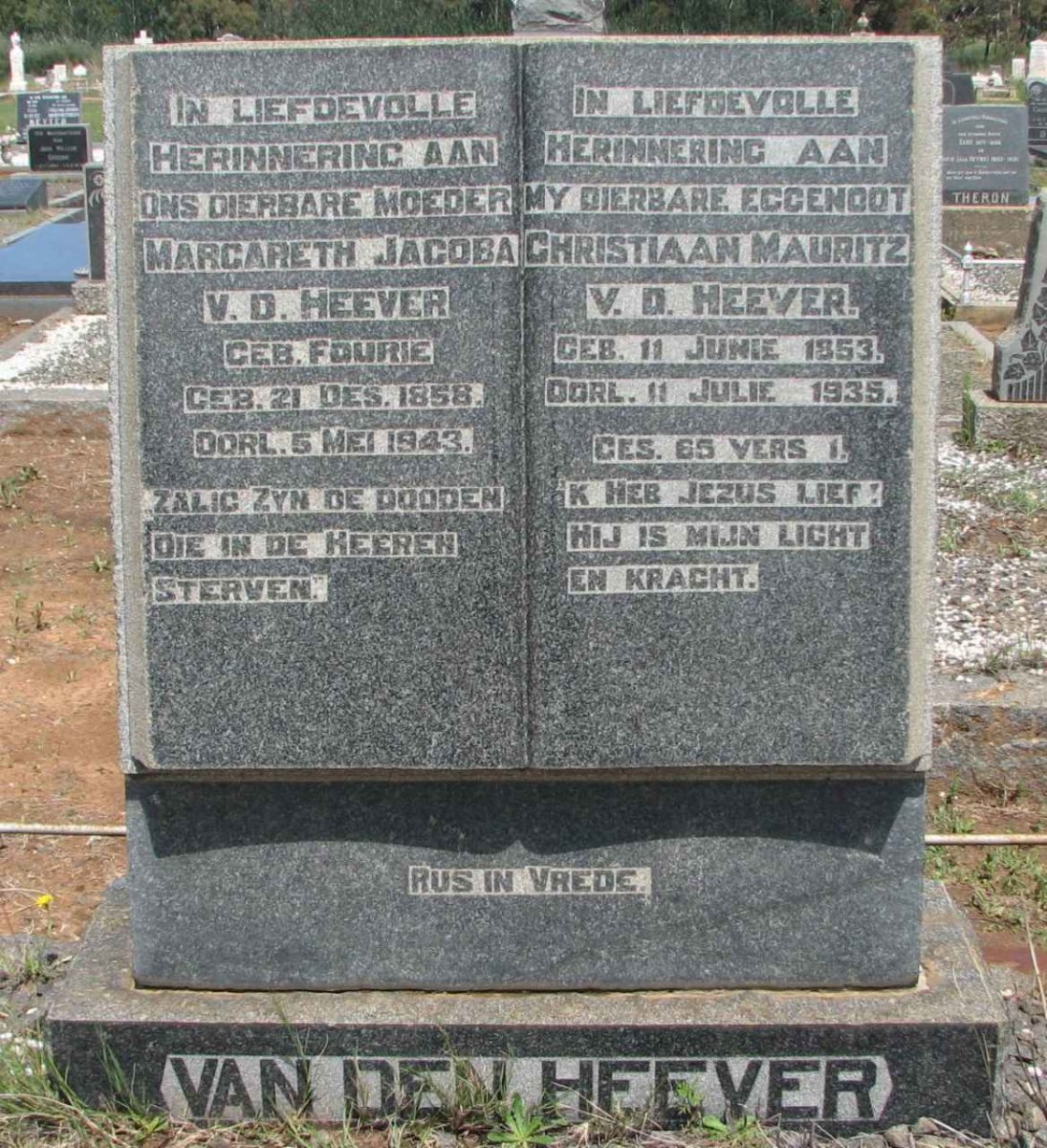 HEEVER Christiaan Mauritz, van den 1853-1935 &amp; Margareth Jacoba FOURIE 1858-1943