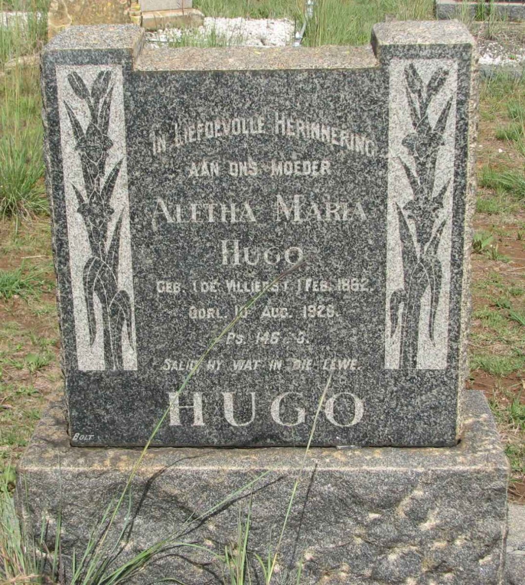 HUGO Aletha Maria nee de VILLIERS 1862-1926