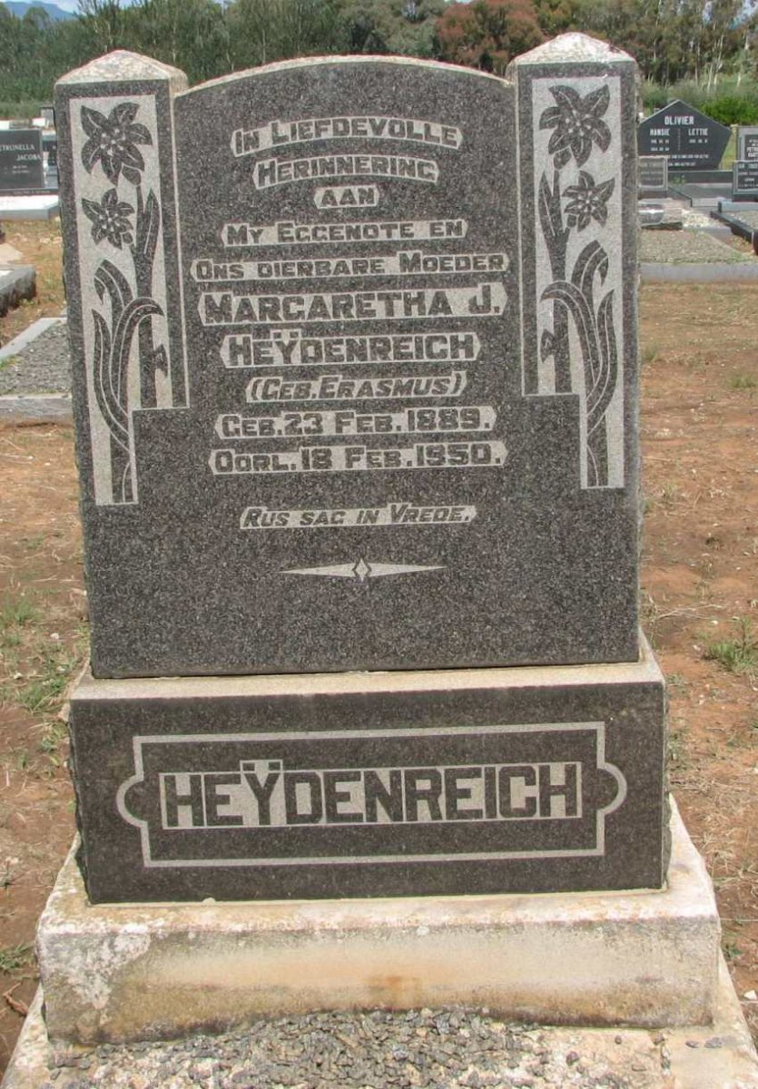 HEYDENREICH Margaretha J. nee ERASMUS 1889-1950