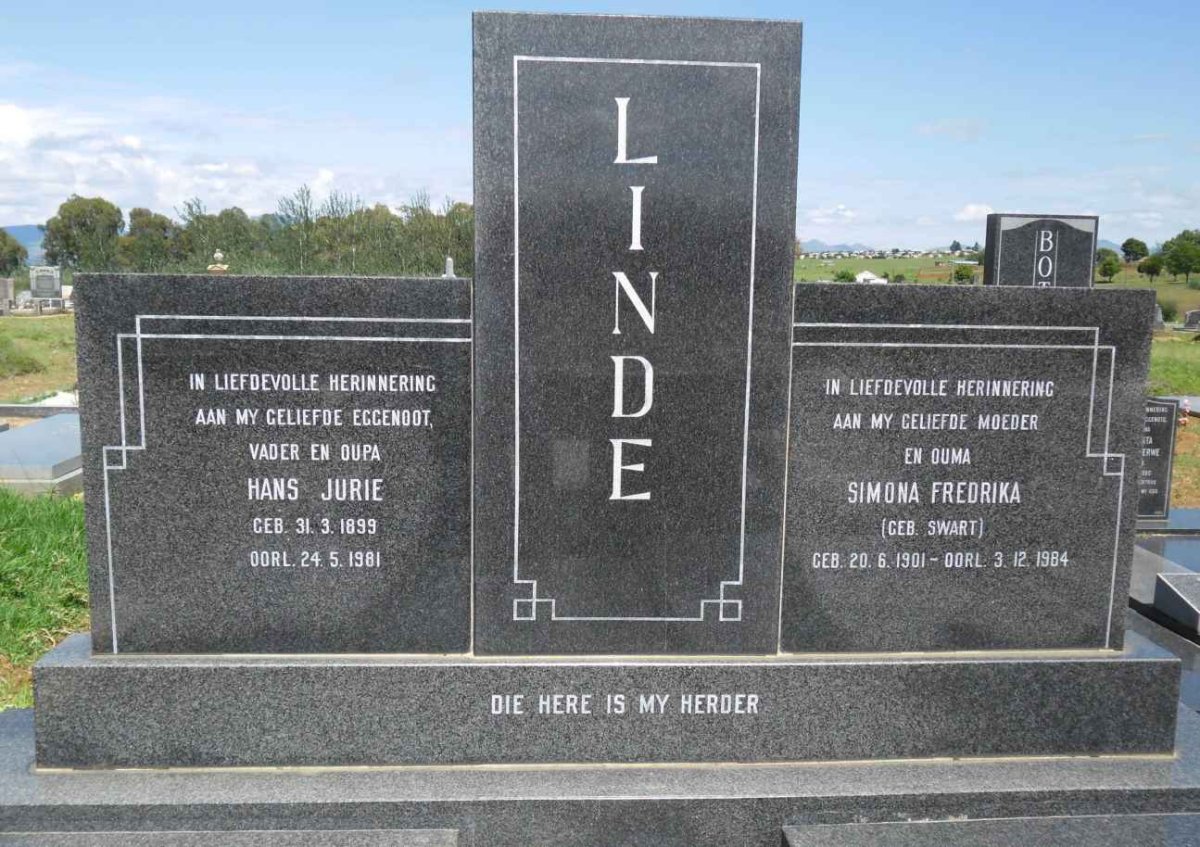 LINDE Hans Jurie 1899-1981 &amp; Simona Fredrika SWART 1901-1984