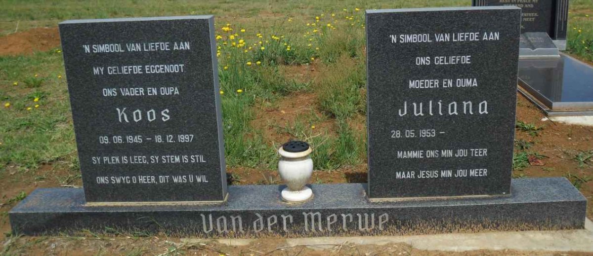 MERWE Koos, van der 1945-1997 &amp; Juliana 1953-