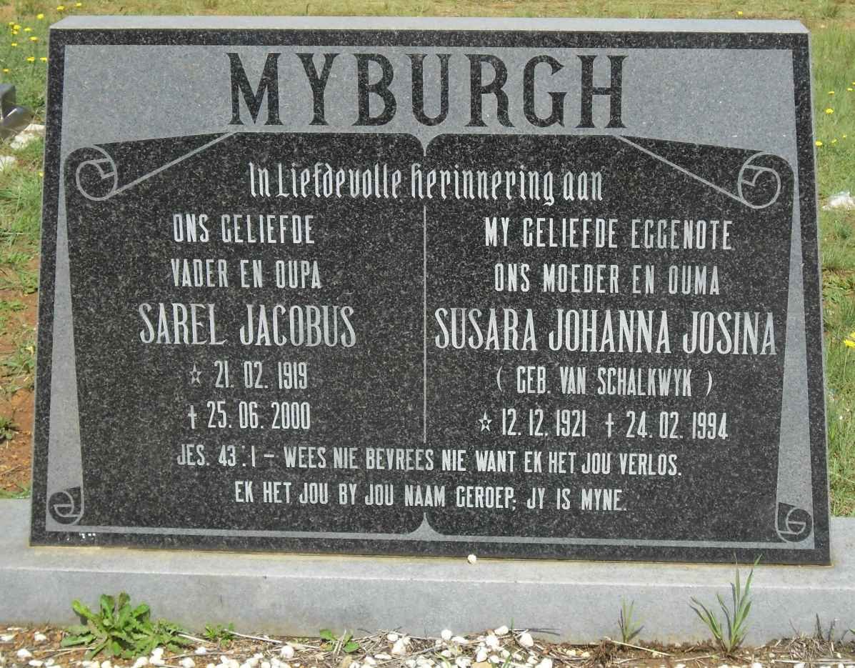 MYBURGH Sarel Jacobus 1919-2000 &amp; Susara Johanna Josina VAN SCHALKWYK 1921-1994