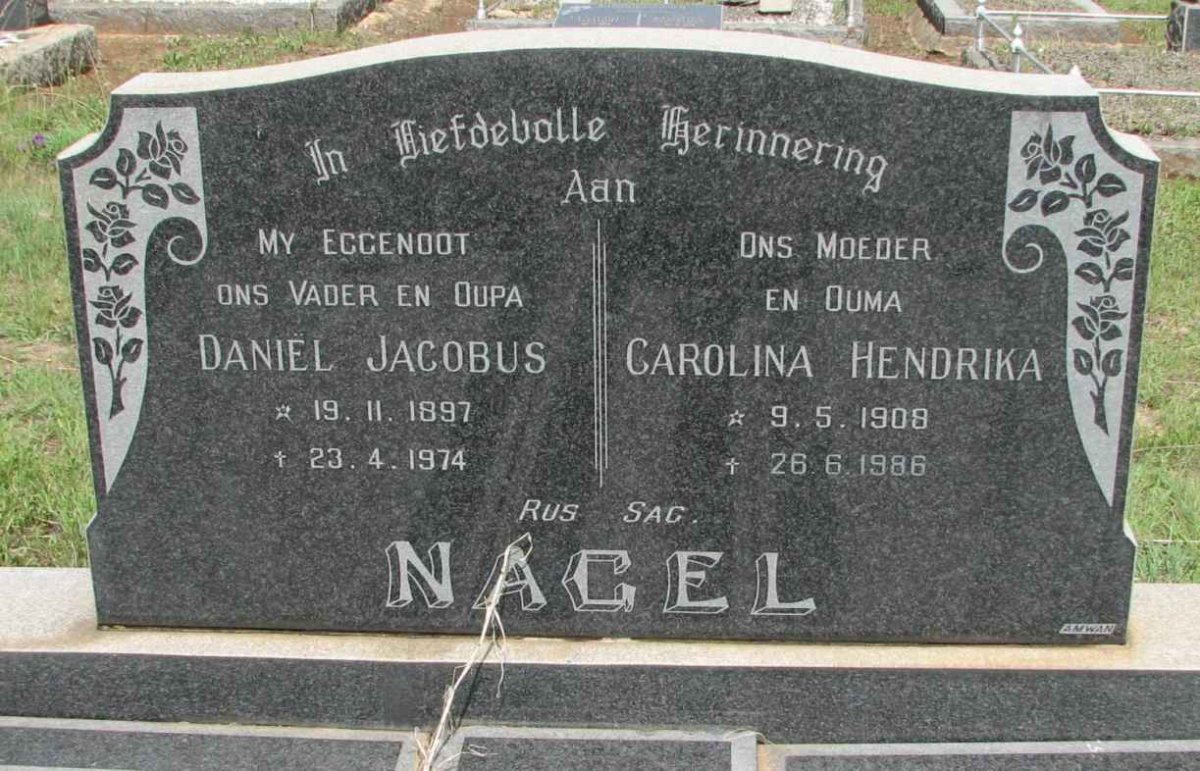 NAGEL Daniel Jacobus 1897-1974 &amp; Carolina Hendrika 1908-1986
