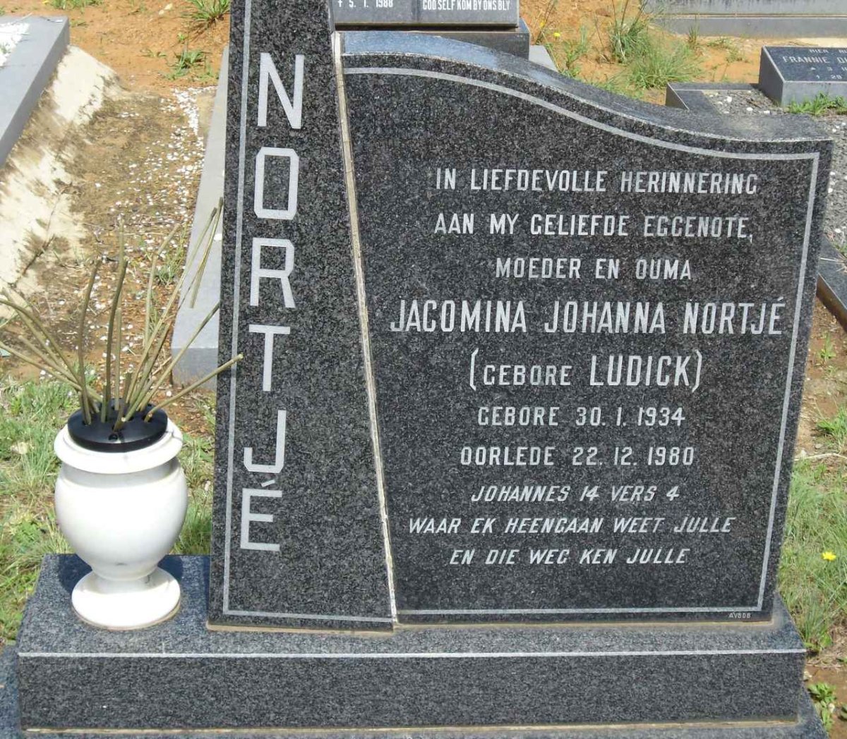 NORTJE Jacomina Johanna nee LUDICK 1934-1980