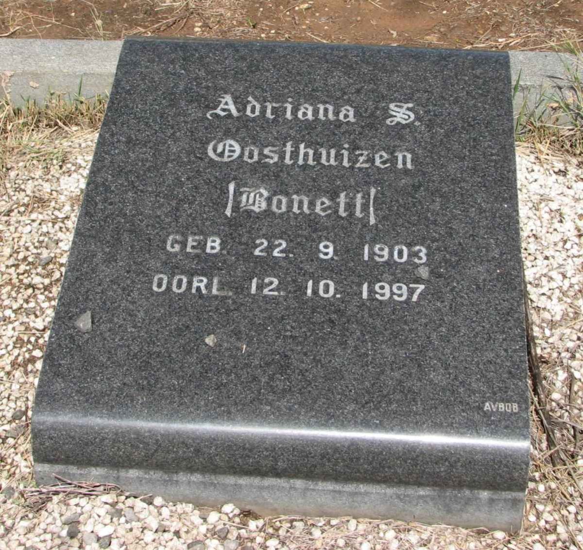 OOSTHUIZEN Adriana S. nee BONETT 1903-1997