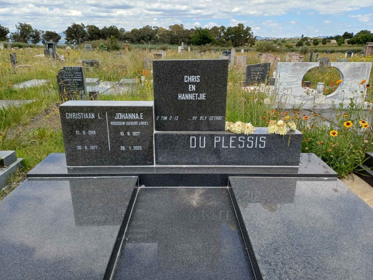 PLESSIS Christiaan L., du 1918-1977 & Johanna E. voorheen ROSSOUW nee LINDE 1927-2025