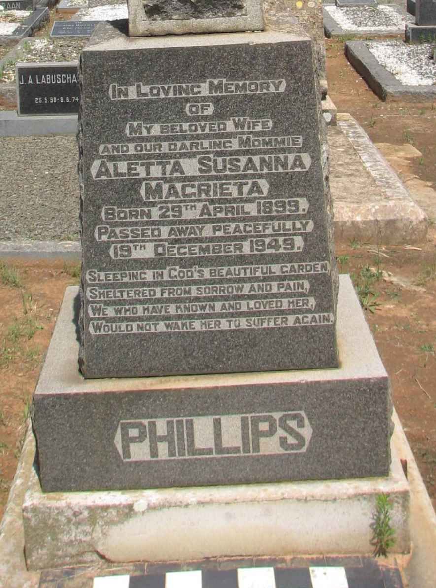 PHILLIPS Aletta Susanna Magrieta 1899-1949
