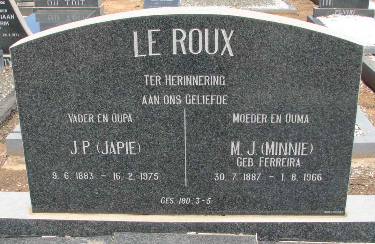 ROUX J.P., le 1883-1975 &amp; M.J. FERREIRA 1887-1966