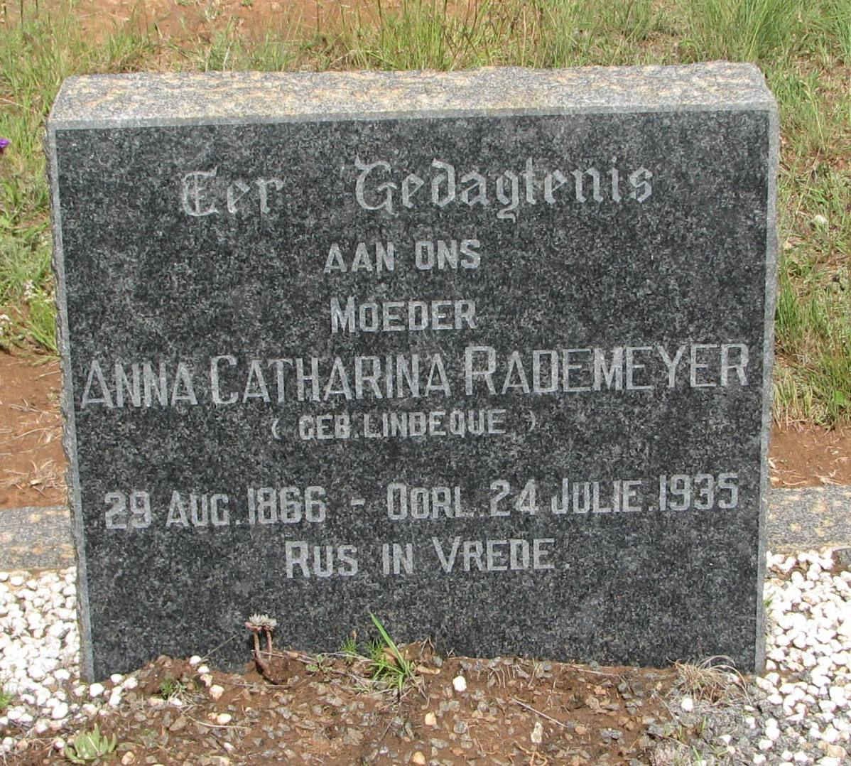 RADEMEYER Anna Catharina nee LINDEQUE 1866-1935