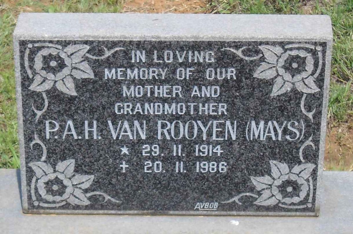 ROOYEN P.A.H., van nee MAYS 1914-1986