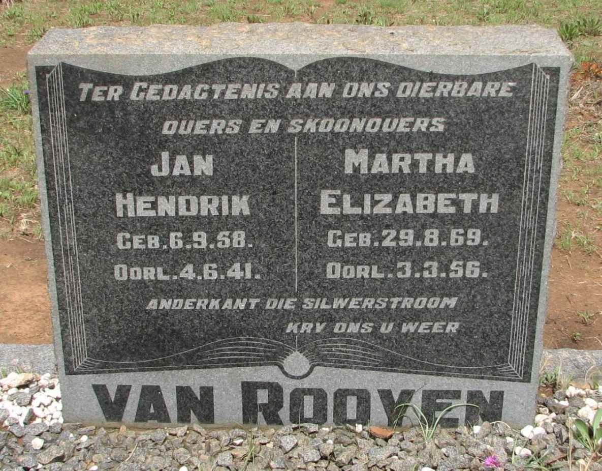 ROOYEN Jan Hendrik, van 1858-1941 &amp; Martha Elizabeth 1869-1956