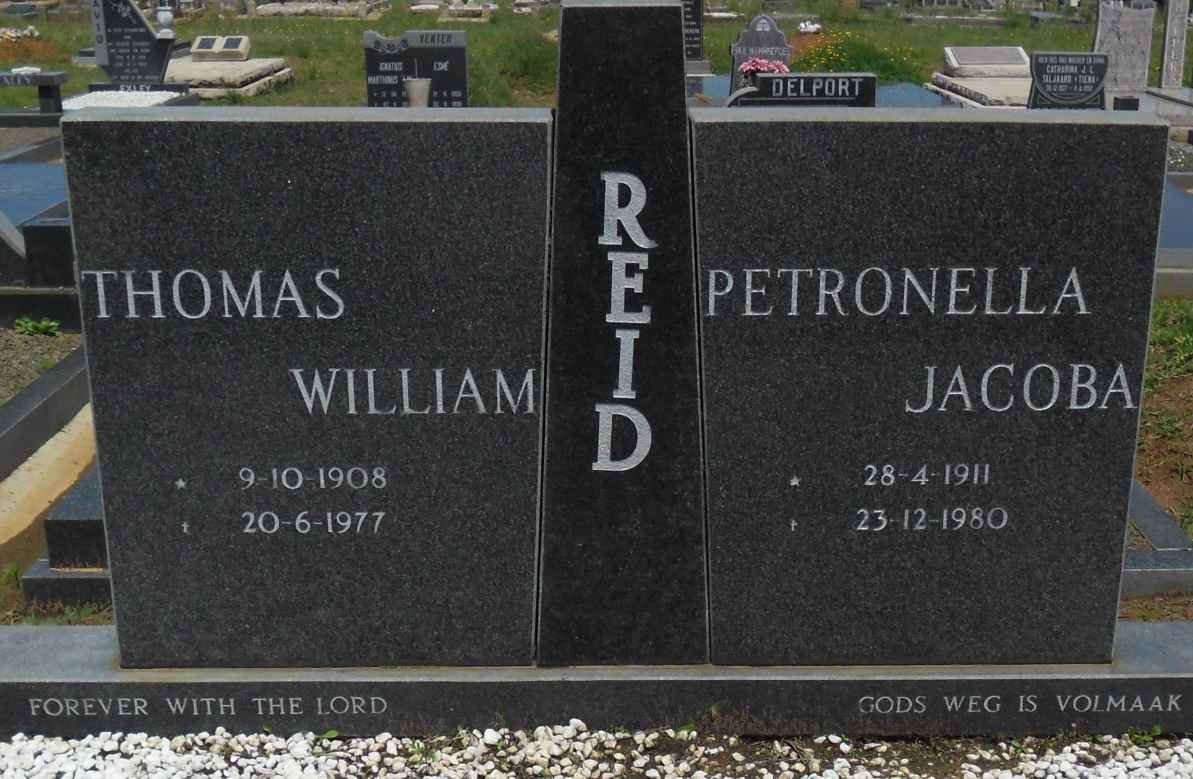 REID Thomas William 1908-1977 &amp; Petronella Jacoba 1911-1980