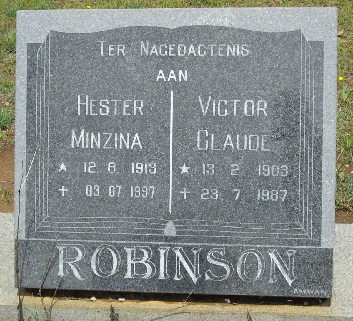 ROBINSON Victor Claude 1903-1987 &amp; Hester Minzina 1913-1997