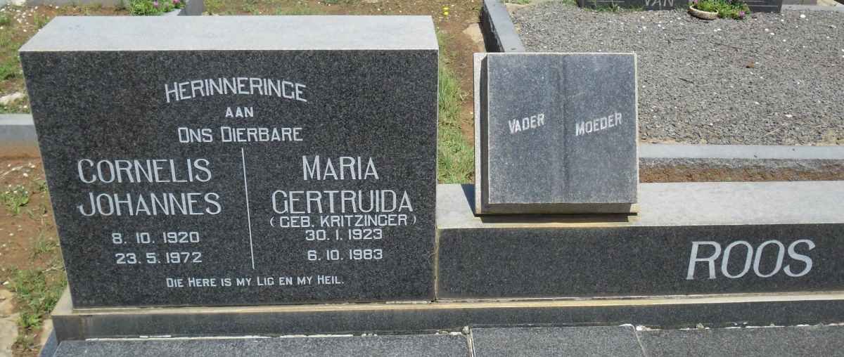 ROOS Cornelis Johannes 1920-1972 &amp; Maria Gertruida KRITZINGER 1923-1983