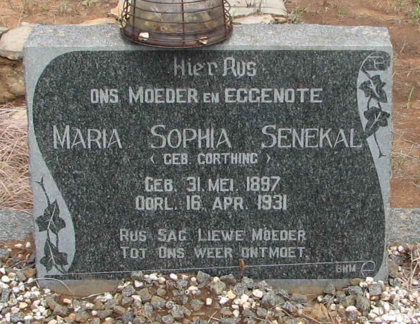 SENEKAL Maria Sophia nee CORTHING 1897-1931