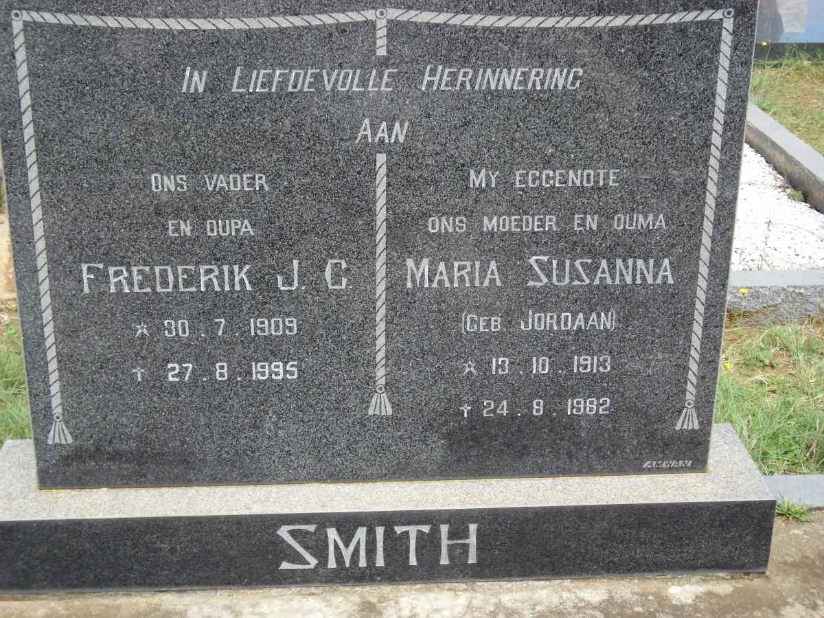SMITH Frederik J.C. 1909-1995 &amp; Maria Susanna JORDAAN 1913-1982