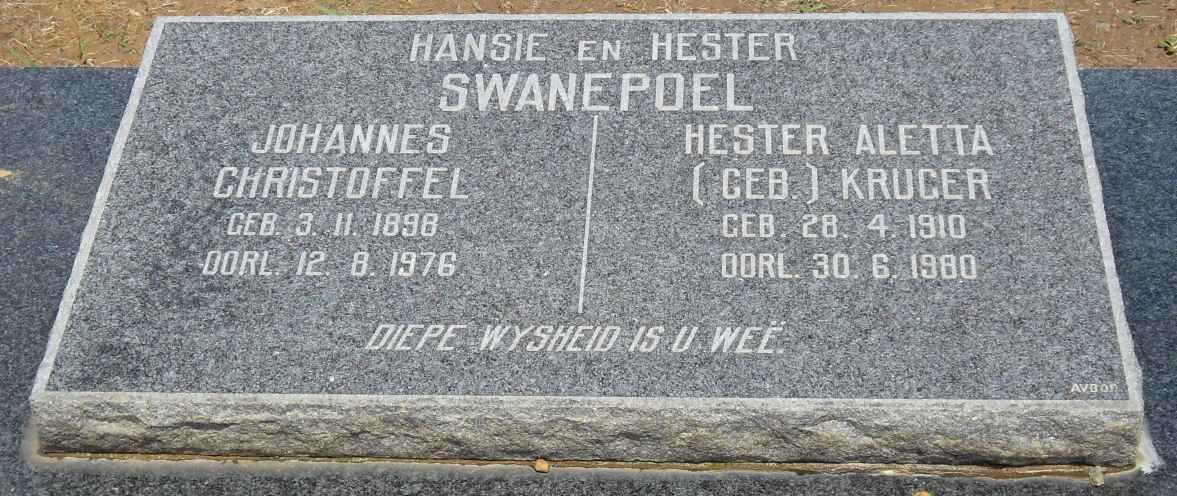 SWANEPOEL Johannes Christoffel 1898-1976 &amp; Hester Aletta KRUGER 1910-1980