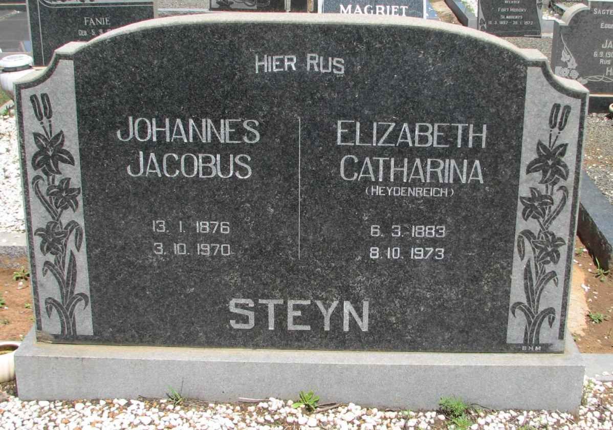 STEYN Johannes Jacobus 1876-1970 &amp; Elizabeth Catharina HEYDENREICH 1883-1973