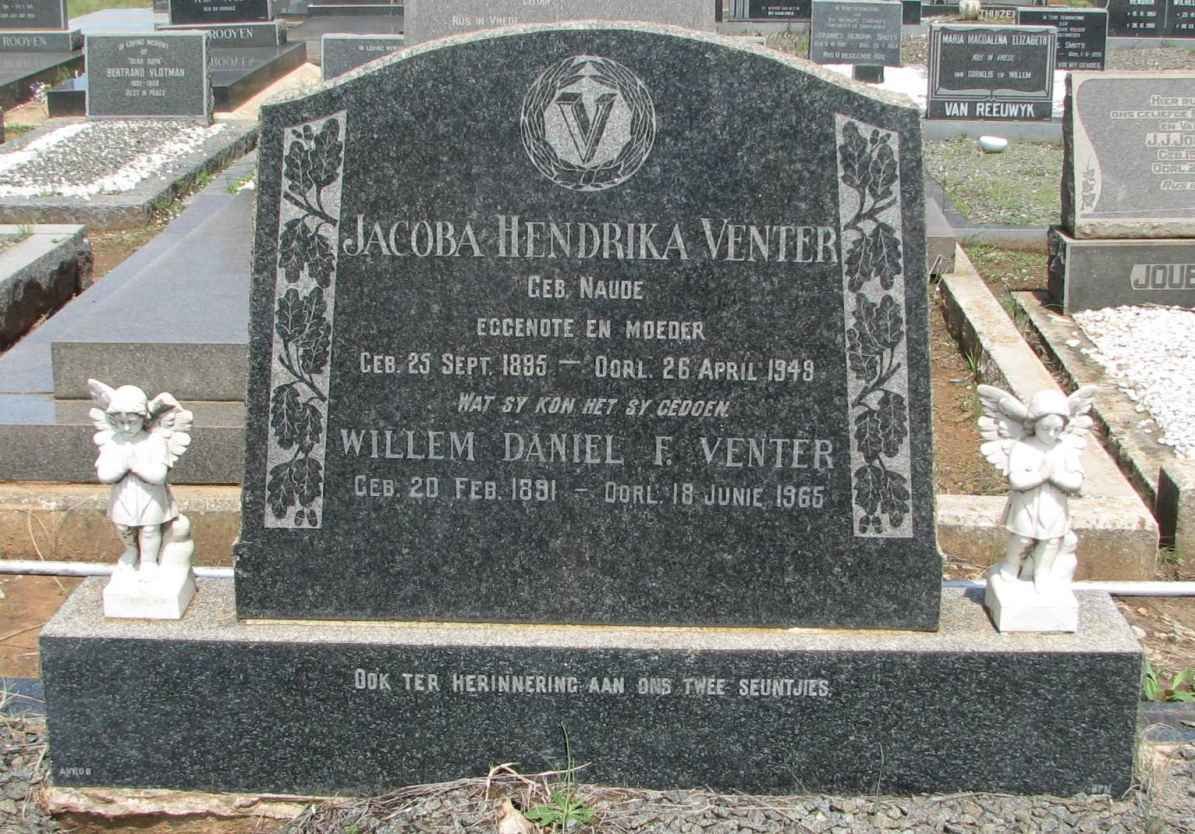 VENTER Willem Daniel F. 1891-1965 &amp; Jacoba Hendrika NAUDE1895-1949