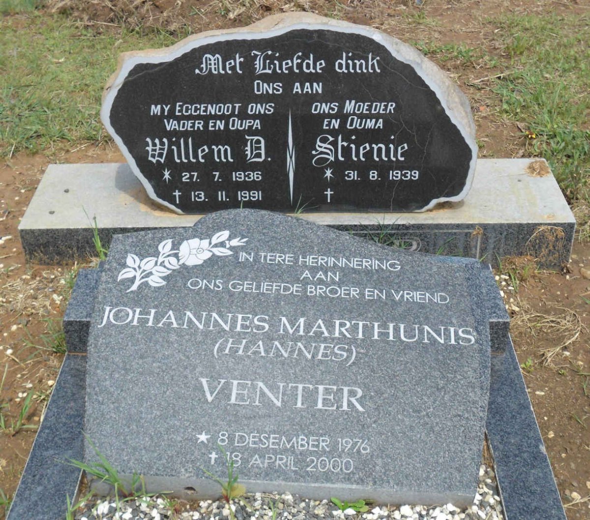 VENTER Willem D. 1936-1991 &amp; Stienie 1939- :: VENTER Johannes Marthunis 1976-2000