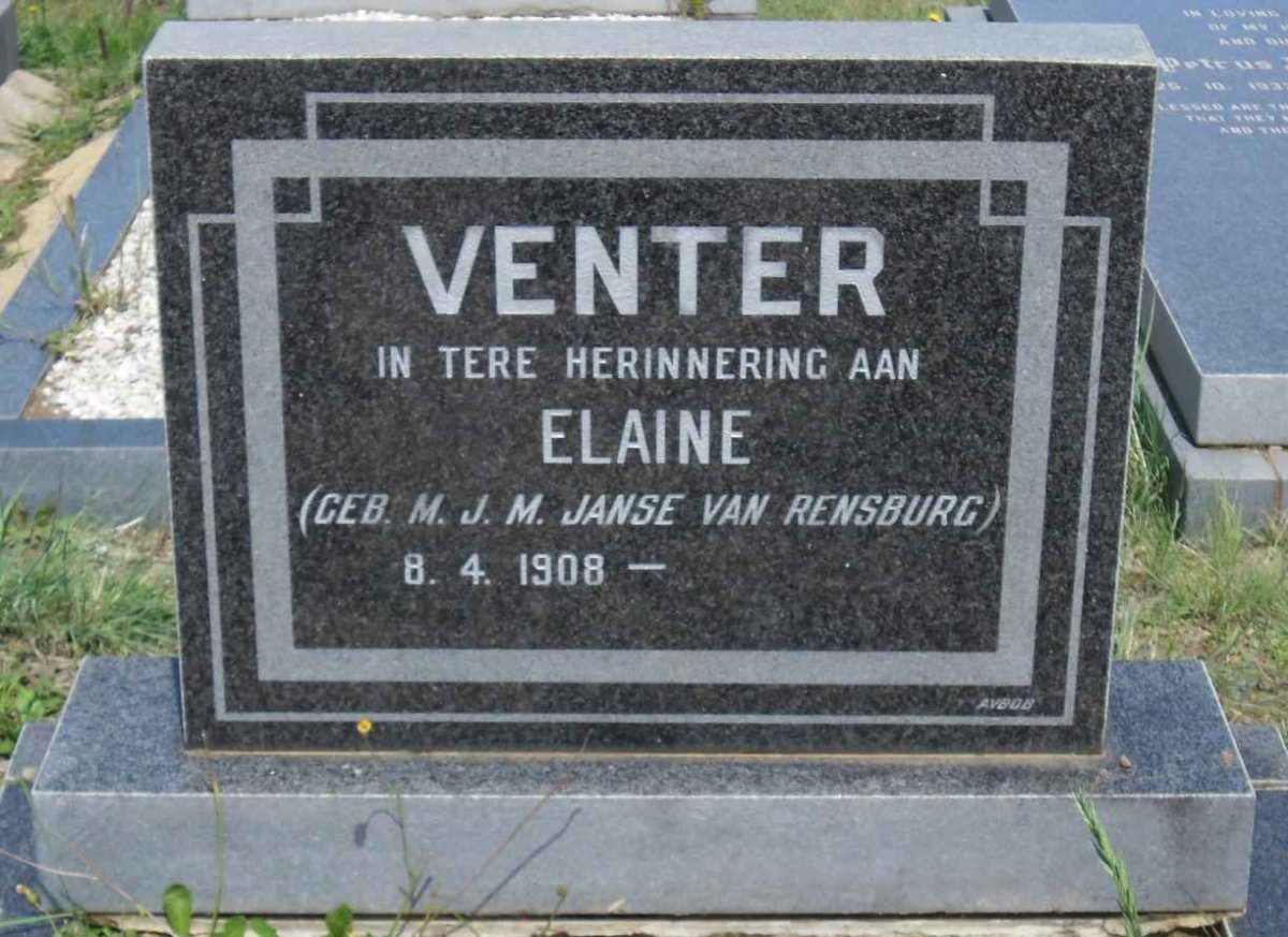 VENTER M.J.M. nee JANSE VAN RENSBURG 1908-