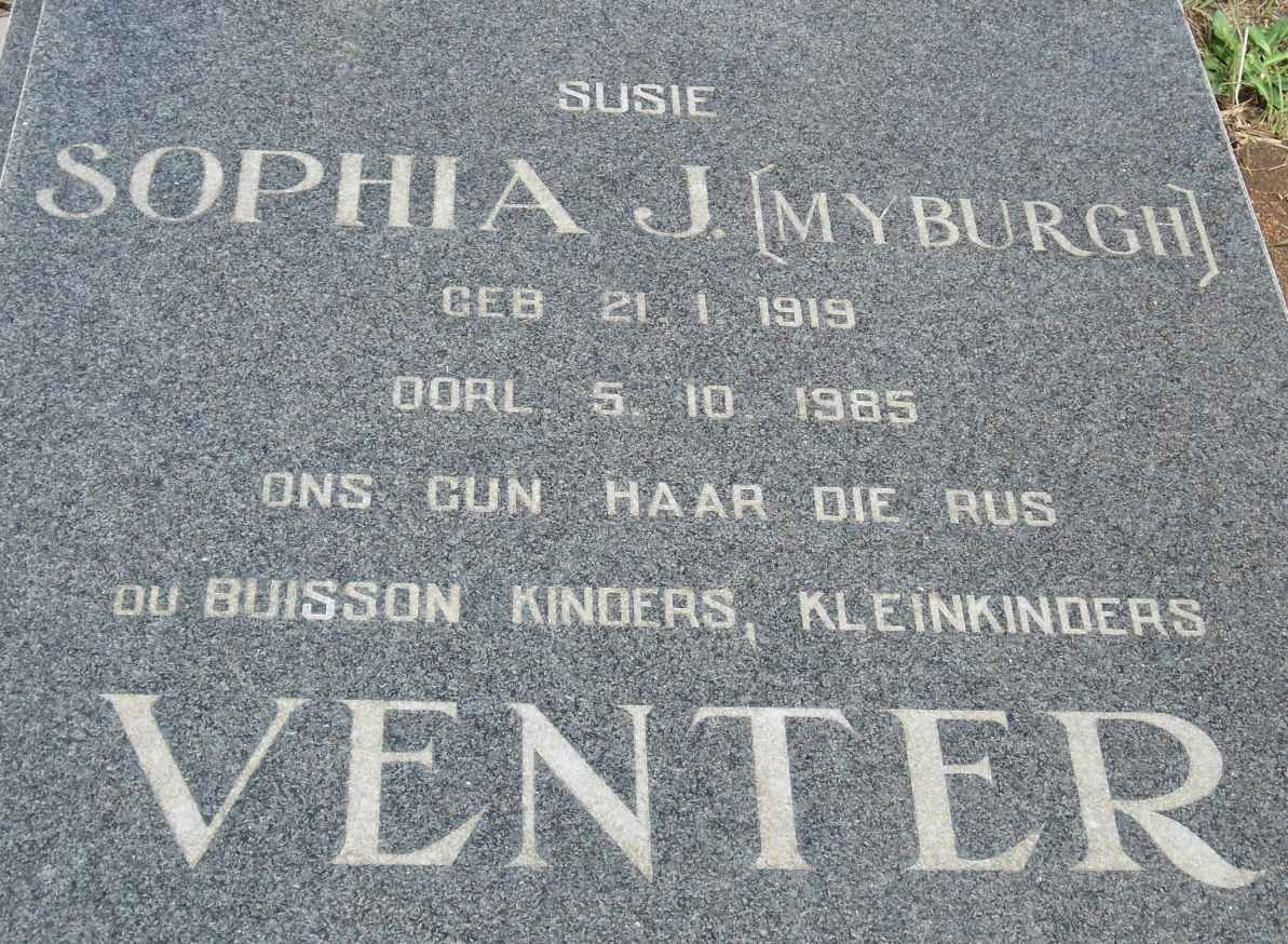 VENTER Sophia J. nee MYBURGH 1919-1985