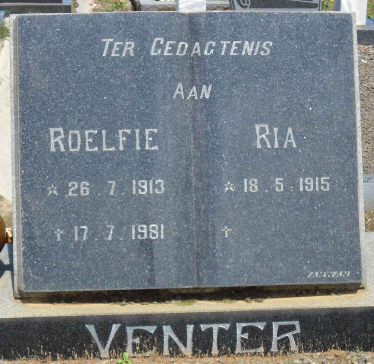 VENTER Roelfie 1913-1981 &amp; Ria 1915-